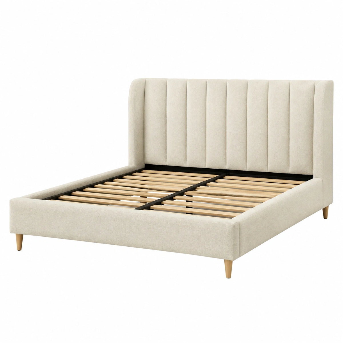 Lit 160 x 200 cm en tissu beige avec sommier à lattes style contemporain
