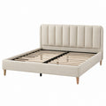 Lit double beige 160x200 cm rembourré en tissu avec sommier à lattes, style contemporain, par Xernavik.