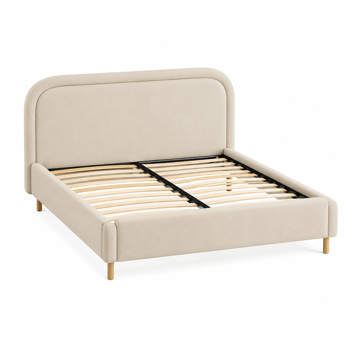 Lit 160 x 200 cm rembourré en tissu beige avec sommier à lattes style contemporain
