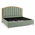 Lit double Xernavik 160x200 cm en tissu vert sauge avec sommier à lattes, style contemporain, design moderne et élégant.