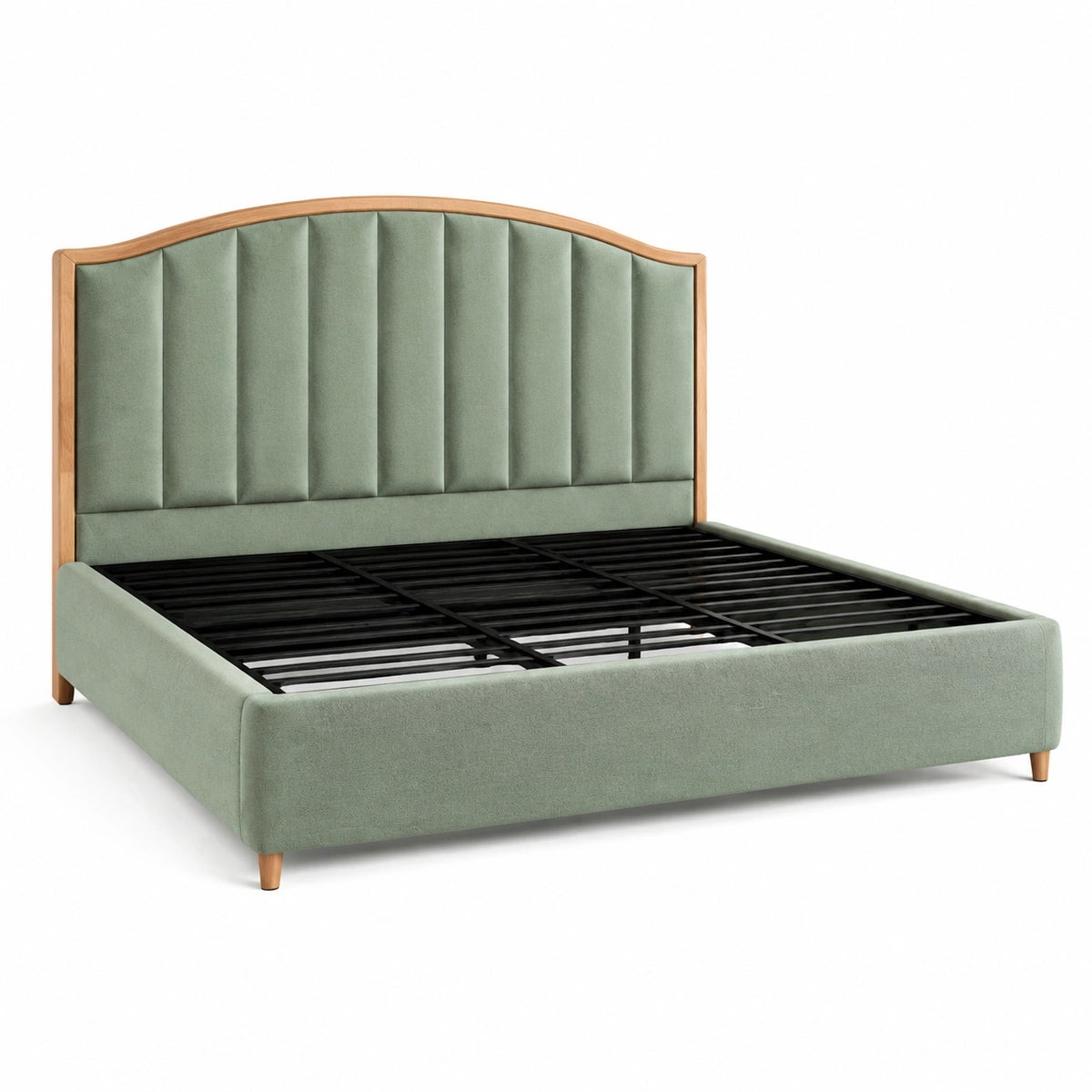 Lit 160 x 200 cm en tissu vert sauge avec sommier à lattes style contemporain