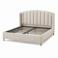 Lit double beige 160x200 cm en tissu avec sommier à lattes, style contemporain, par Xernavik.