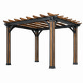 Pergola en bois et métal marron noir de 300x300 cm avec lames ajourées, idéale pour jardin, de la marque Xernavik.