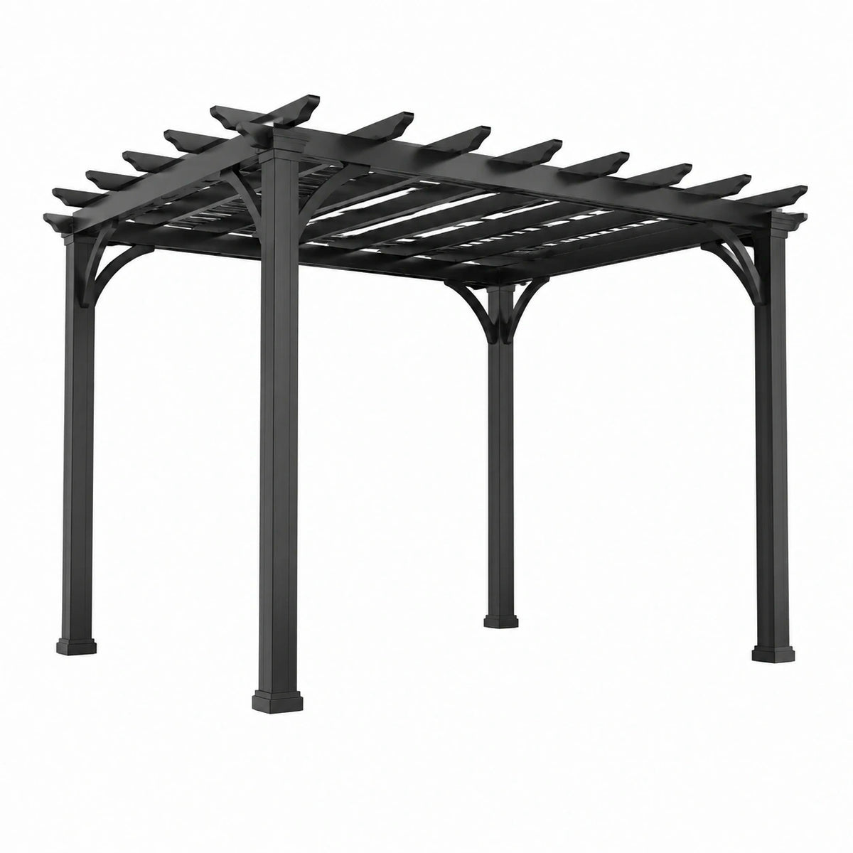 Pergola de jardin en aluminium noir Xernavik, 400 x 300 x 240 cm, avec lames fixes pour ombrage extérieur.