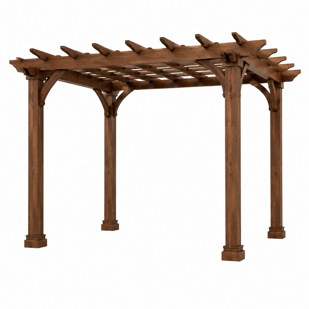 Pergola de jardin en bois brun, style rustique, 300x300x240 cm, avec toit à lattes, modèle Xernavik.