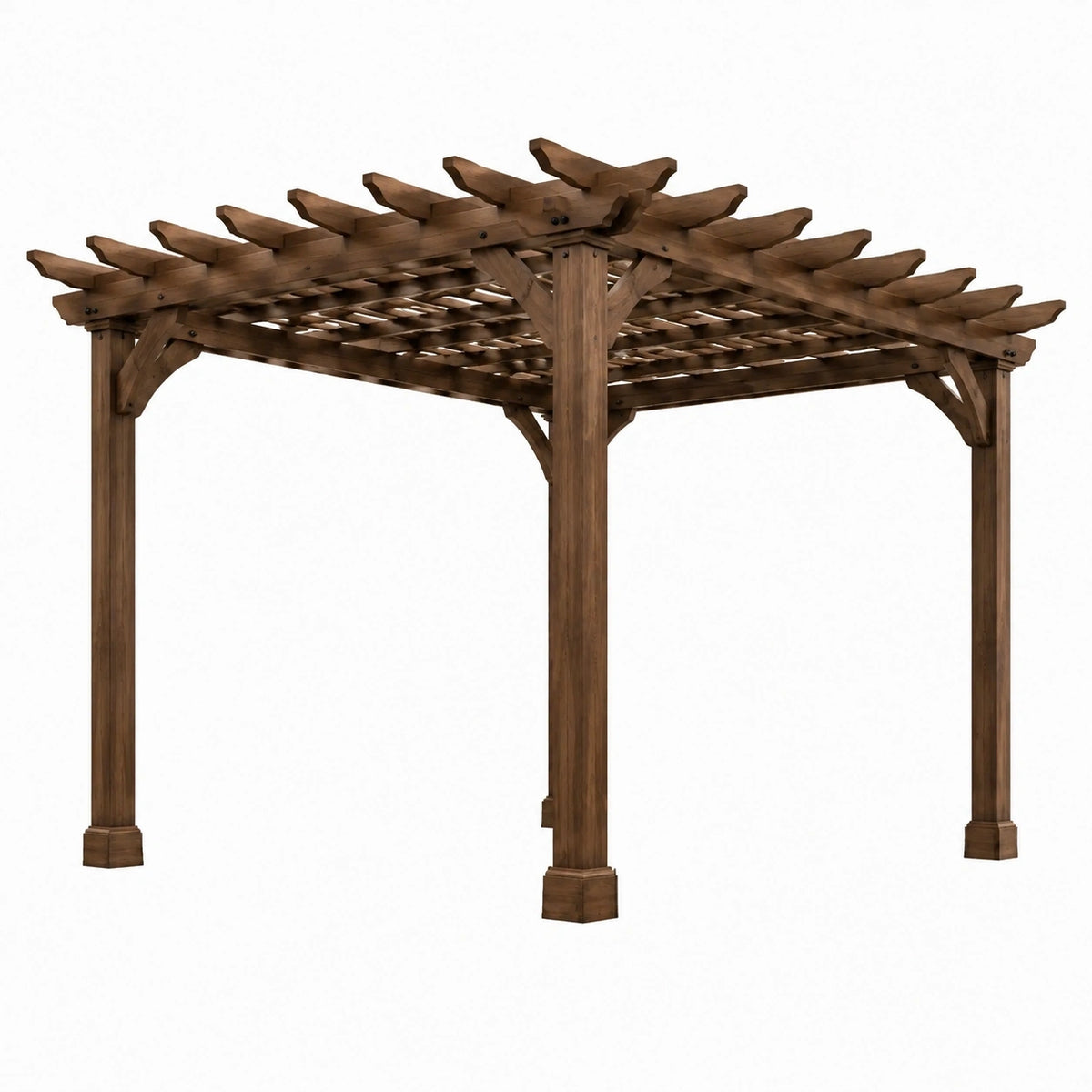 Pergola de jardin en bois brun de 300x300x240 cm avec toit ajouré, structure solide et design élégant.