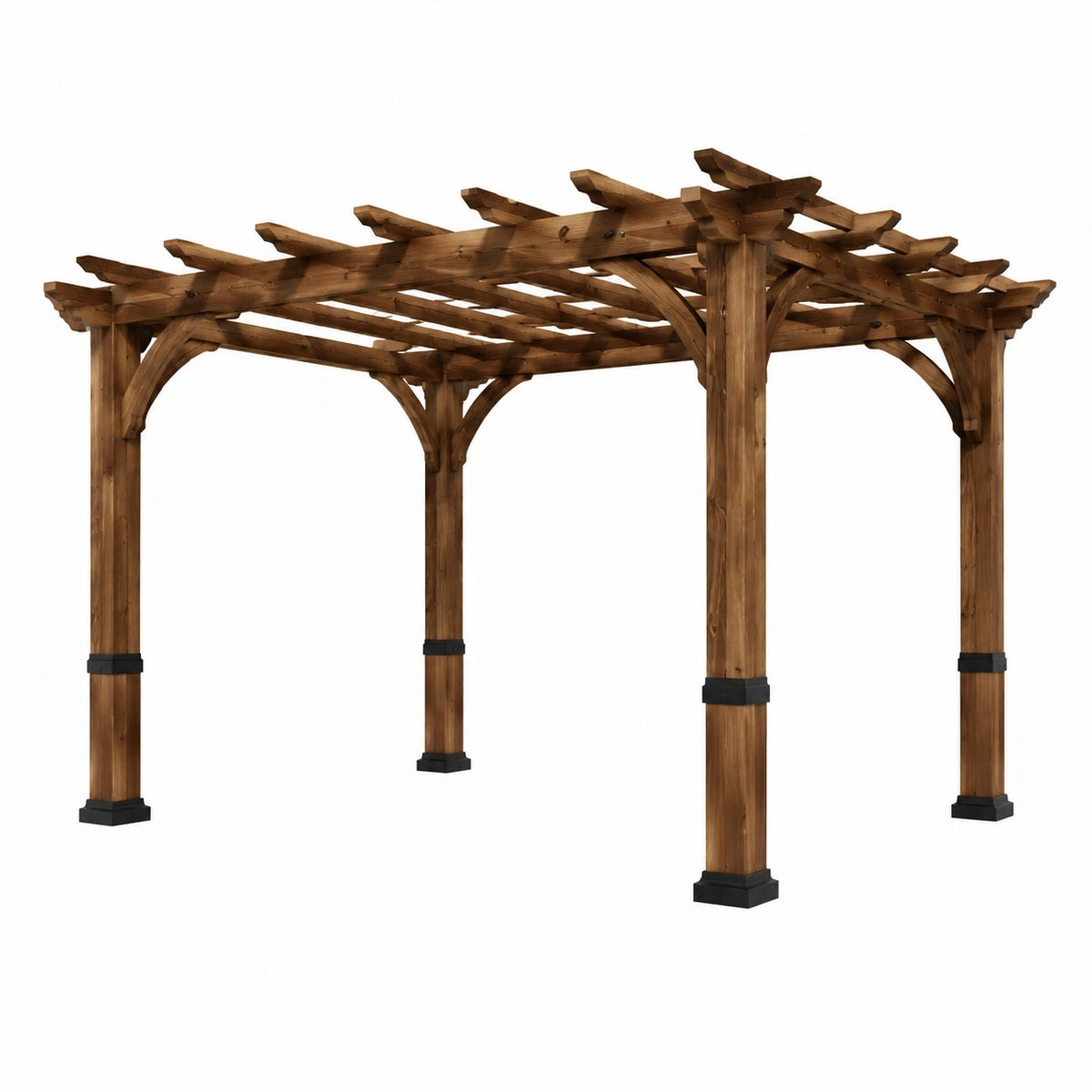 Pergola de jardin en bois brun de 300x300x240 cm avec toit ajouré, structure élégante pour espace extérieur Xernavik