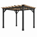 Pergola Xernavik en acier et bois noir naturel, structure ajourée 300x300x240 cm pour jardin.