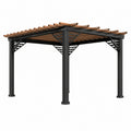 Pergola en acier noir et bois brun, dimensions 300 x 300 x 230 cm, pour terrasse, modèle Xernavik, structure élégante et robuste.