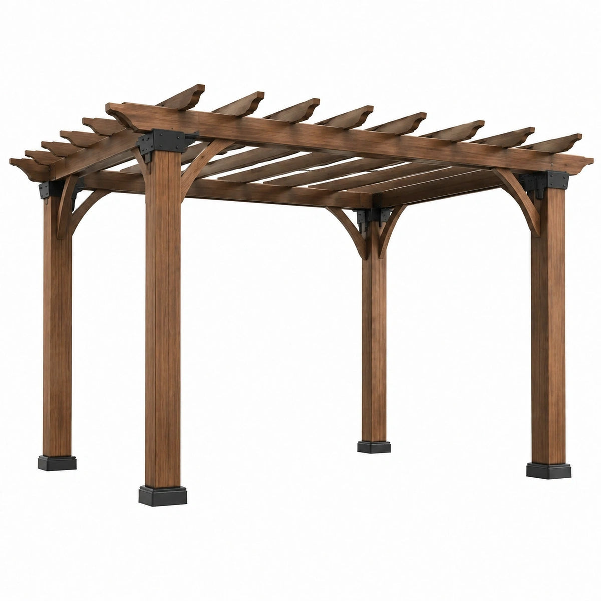 Pergola de jardin en bois marron Xernavik, structure ajourée 360x360x240 cm pour espace extérieur.