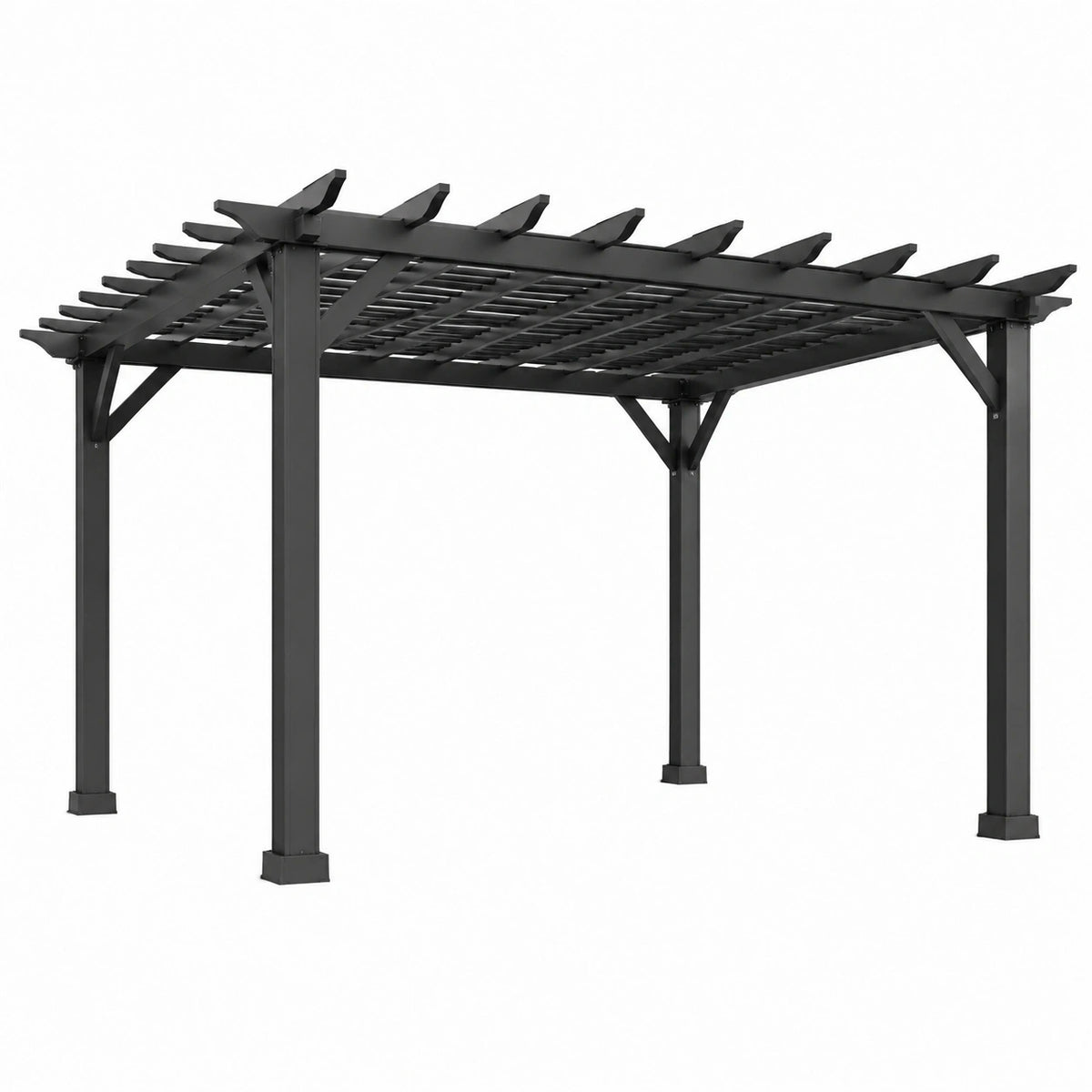 Pergola en acier noir de 400 x 300 x 230 cm avec toit ajouré pour jardin, modèle Xernavik, installation extérieure élégante.