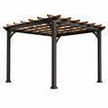 Pergola en acier et bois noir marron, 300x300x240 cm, pour jardin avec lattes, par Xernavik.