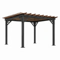 Pergola de jardin Xernavik en acier et bois noir/marron, 300x300x250 cm, avec lames ajourées pour ombrage élégant