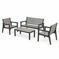 Salon de jardin Xernavik 4 pièces avec table basse en métal noir et gris, ensemble extérieur pour patio ou terrasse