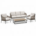 Salon de jardin Xernavik, ensemble lounge extérieur 4 pièces en métal noir et beige, table de 210 cm avec fauteuils confortables.