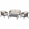 Salon de jardin Xernavik 4 pièces en métal et corde tressée gris anthracite et beige, mobilier extérieur contemporain.