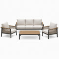 Salon de jardin Xernavik, ensemble 4 pièces beige et noir en aluminium, bois et corde avec canapé 3 places, 2 fauteuils et table basse