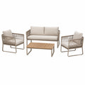 Salon de jardin Xernavik, ensemble 4 pièces en aluminium beige avec table en bois tressé, design contemporain pour extérieur.