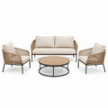 Salon de jardin Xernavik 4 pièces beige et noir en cordage synthétique avec table ronde de 80 cm, style contemporain.