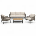 Salon de jardin Xernavik, ensemble 4 pièces avec canapé 3 places en métal et corde beige anthracite, style contemporain.