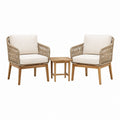 Salon de jardin Xernavik avec 2 fauteuils et table en bois et fibres tressées beige, style naturel, dimensions 45x45x45 cm