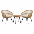 Salon de jardin Xernavik avec 2 fauteuils en rotin beige et table ronde de 70 cm, style bistrot, pour espace extérieur.